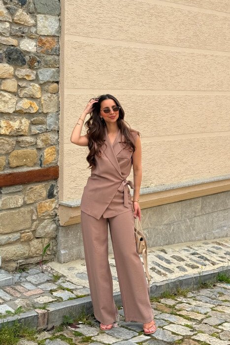 ONE COLOR VEST + TROUSERS WOMAN SET LIGHT BROWN/KAZB - 4