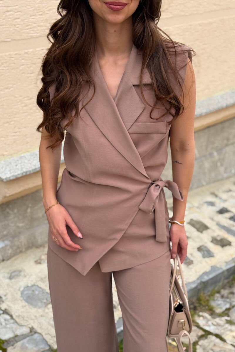 ONE COLOR VEST + TROUSERS WOMAN SET LIGHT BROWN/KAZB - 5