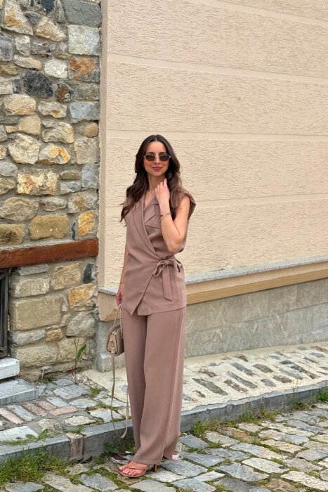 ONE COLOR VEST + TROUSERS WOMAN SET LIGHT BROWN/KAZB - 6