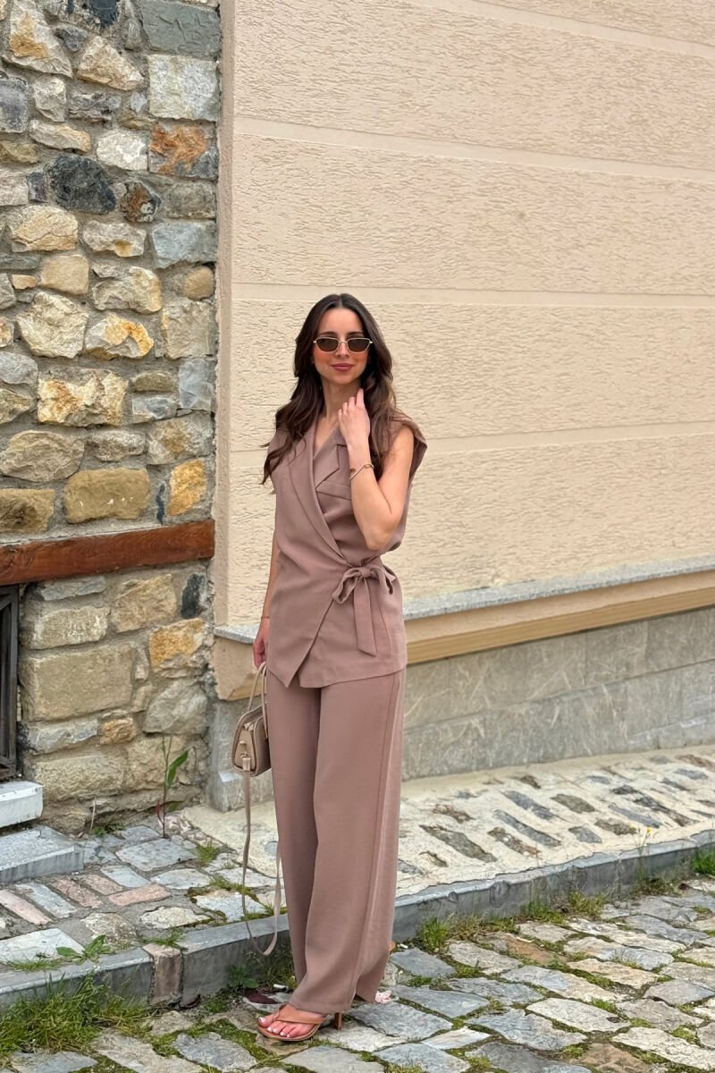 ONE COLOR VEST + TROUSERS WOMAN SET LIGHT BROWN/KAZB - 6