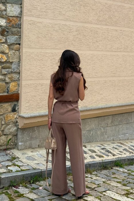 ONE COLOR VEST + TROUSERS WOMAN SET LIGHT BROWN/KAZB - 7