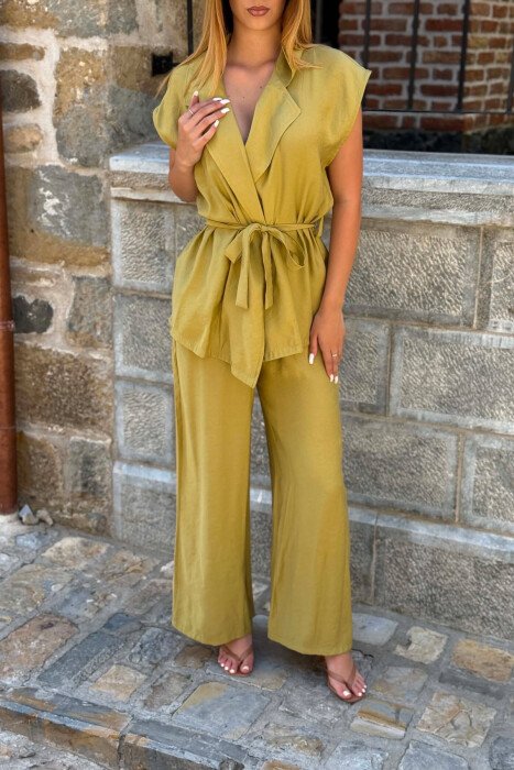 ONE COLOR VEST + TROUSERS WOMAN SET LIGHT GREEN/JEZB - 2