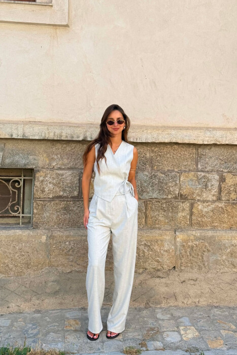 ONE COLOR VEST + TROUSERS WOMAN SET LIGHT GREY/GZ - KLAUDIO FASHION