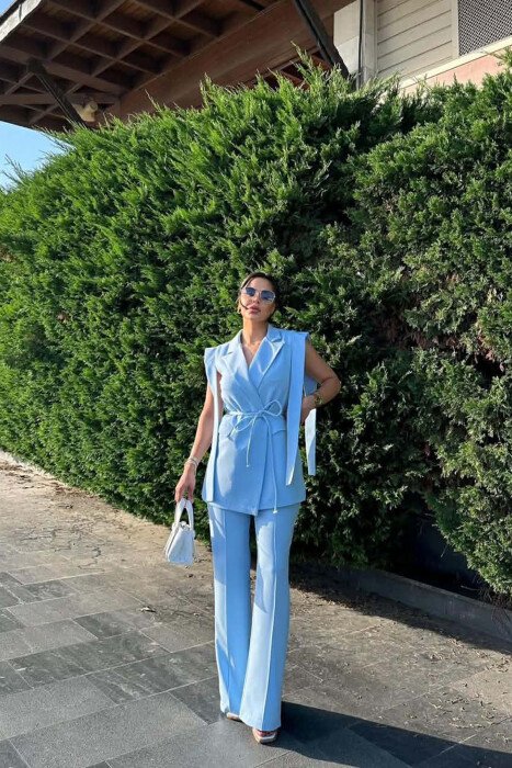 ONE COLOR VEST + TROUSERS WOMAN SET LIGHTBLUE/BZ - 1