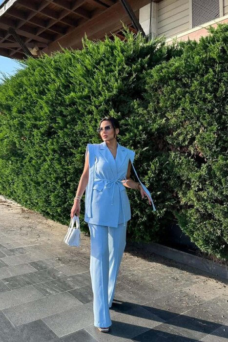 ONE COLOR VEST + TROUSERS WOMAN SET LIGHTBLUE/BZ - 3