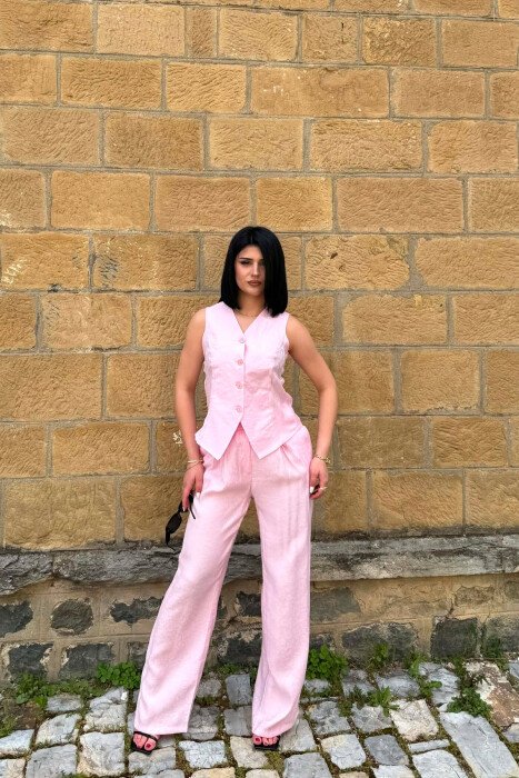 ONE COLOR VEST + TROUSERS WOMAN SET PINK/ROZE - 1