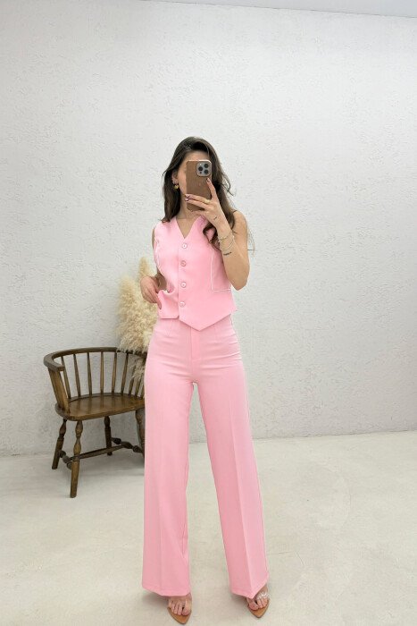 ONE COLOR VEST + TROUSERS WOMAN SET PINK/ROZE - 1