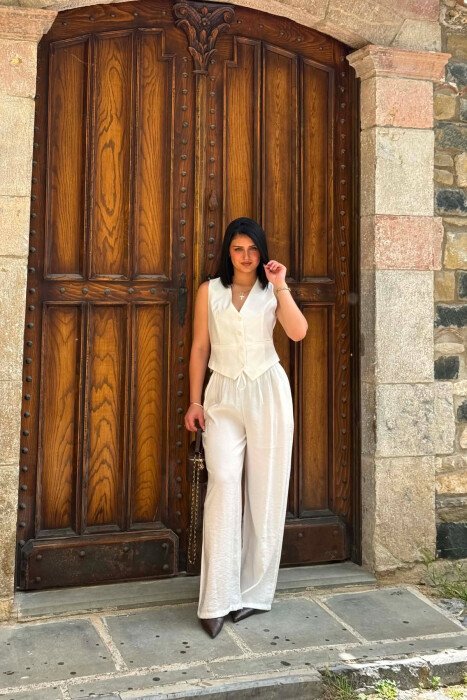 ONE COLOR VEST + TROUSERS WOMAN SET WHITE-E BARDHE - KLAUDIO FASHION