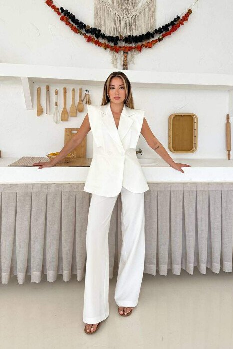 ONE COLOR VEST + TROUSERS WOMAN SET WHITE-E BARDHE - KLAUDIO FASHION