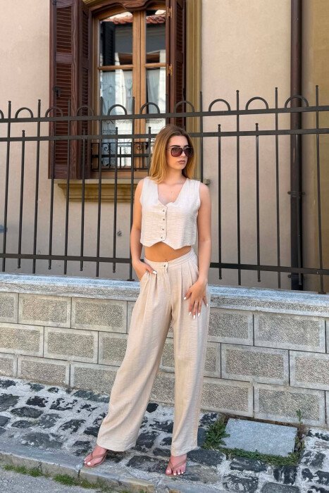 ONE COLOR VEST + TROUSERS WOMAN TWO PIECE SET BEIGE/BEZHE 