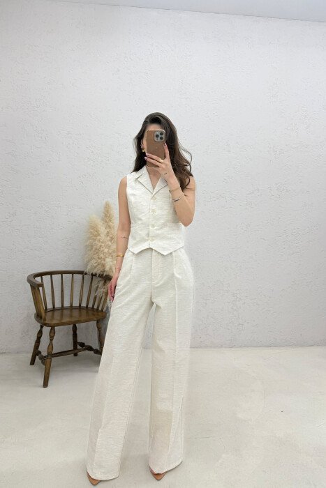 ONE COLOR VEST + TROUSERS WOMAN TWO PIECE SET BEIGE/BEZHE - 1