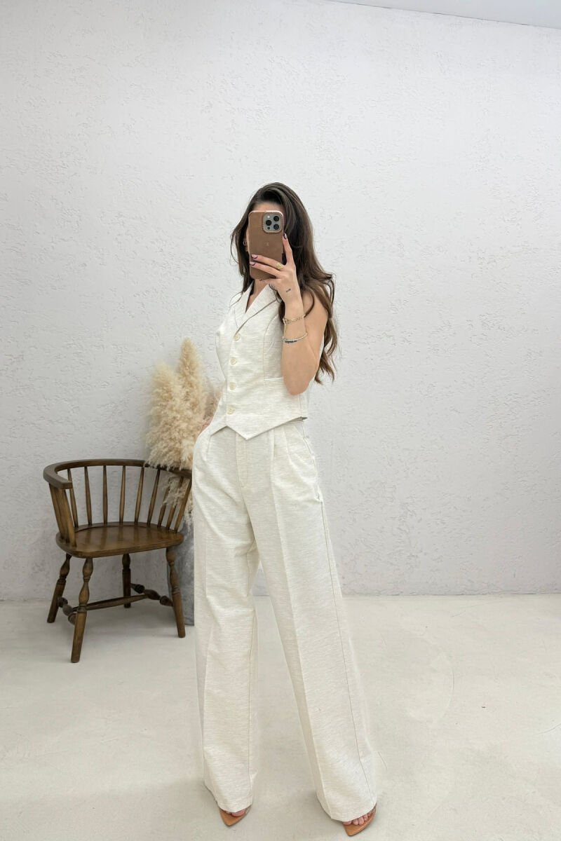 ONE COLOR VEST + TROUSERS WOMAN TWO PIECE SET BEIGE/BEZHE - 2