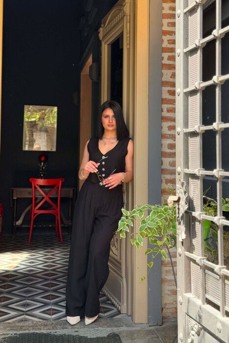 ONE COLOR VEST + TROUSERS WOMAN TWO PIECE SET BLACK/ E ZEZE - 3