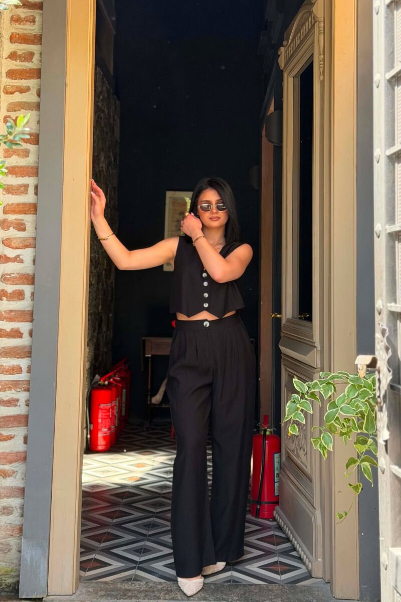 ONE COLOR VEST + TROUSERS WOMAN TWO PIECE SET BLACK/ E ZEZE - 4