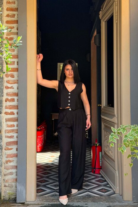 ONE COLOR VEST + TROUSERS WOMAN TWO PIECE SET BLACK/ E ZEZE - 5