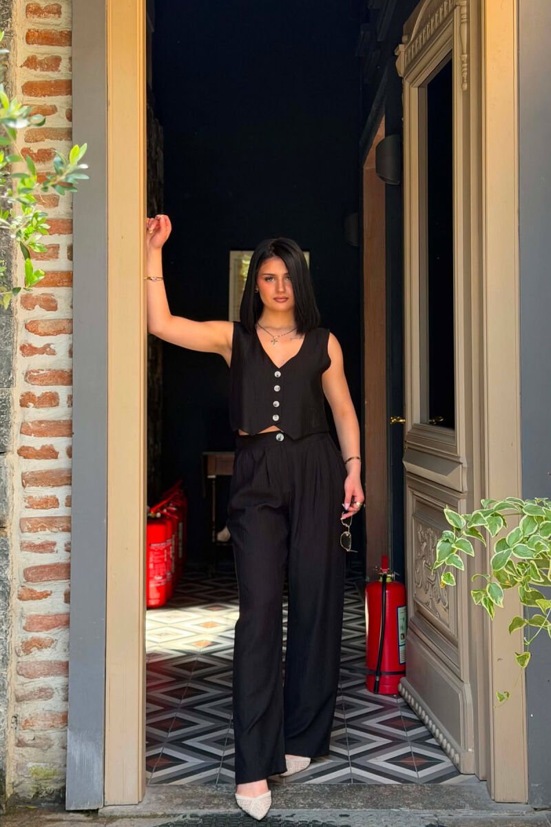 ONE COLOR VEST + TROUSERS WOMAN TWO PIECE SET BLACK/ E ZEZE - 5