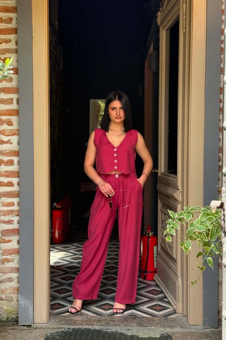 ONE COLOR VEST + TROUSERS WOMAN TWO PIECE SET BURGUNDY/VISHNJE 
