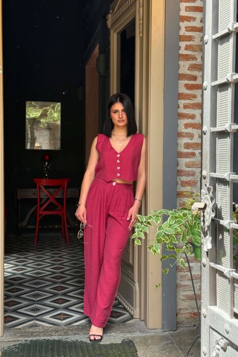 ONE COLOR VEST + TROUSERS WOMAN TWO PIECE SET BURGUNDY/VISHNJE - 2