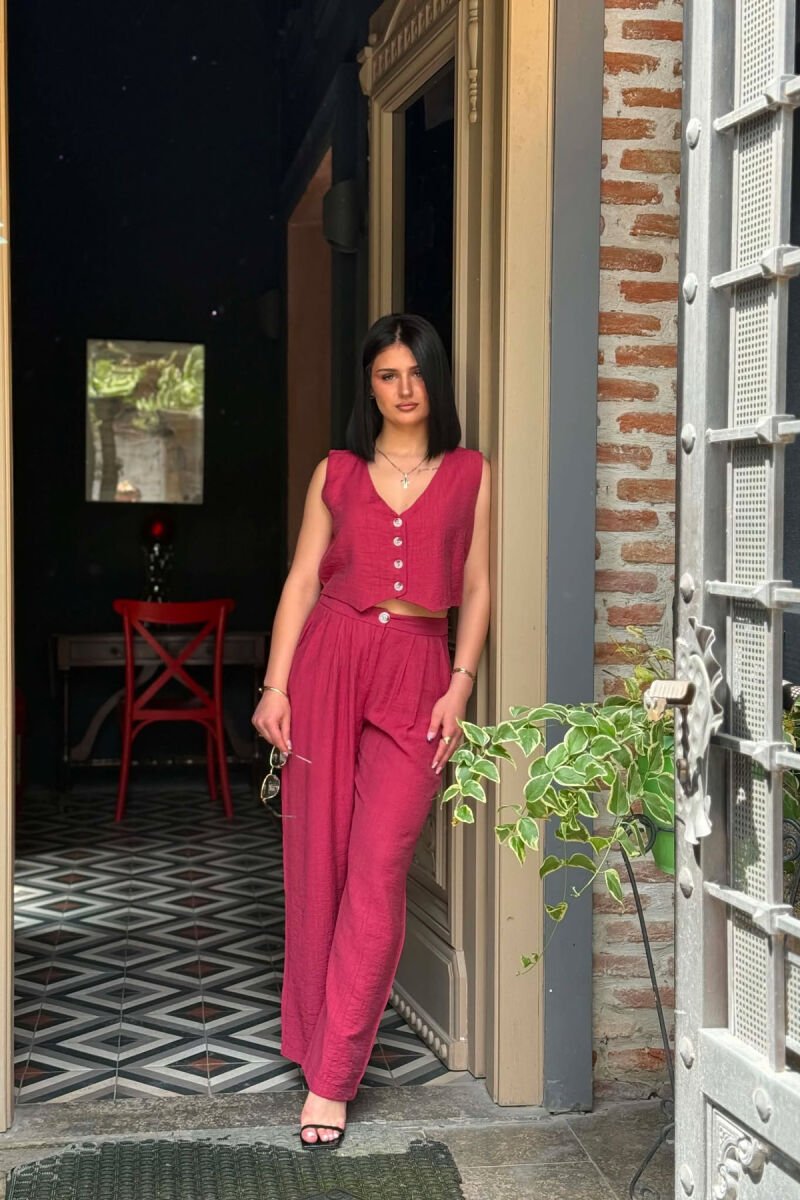 ONE COLOR VEST + TROUSERS WOMAN TWO PIECE SET BURGUNDY/VISHNJE - 2