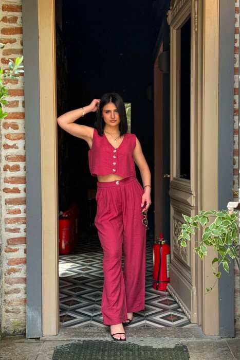 ONE COLOR VEST + TROUSERS WOMAN TWO PIECE SET BURGUNDY/VISHNJE - 3