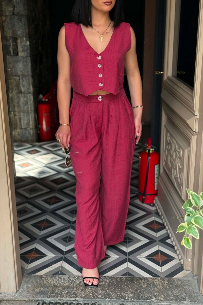 ONE COLOR VEST + TROUSERS WOMAN TWO PIECE SET BURGUNDY/VISHNJE - 4