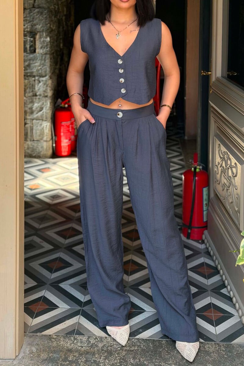 ONE COLOR VEST + TROUSERS WOMAN TWO PIECE SET DARK GREY/GEE - 3
