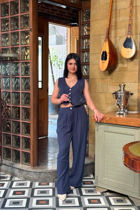 ONE COLOR VEST + TROUSERS WOMAN TWO PIECE SET LIGHTBLUE/BZ 