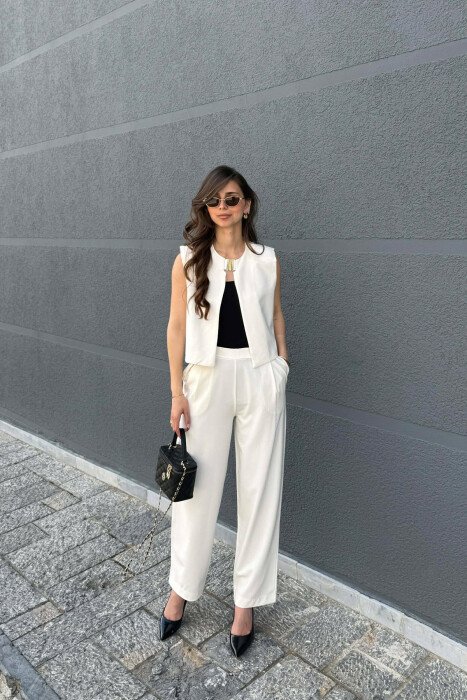 ONE COLOR VEST+ TROUSERS WOMEN SET WHITE-E BARDHE - KLAUDIO FASHION