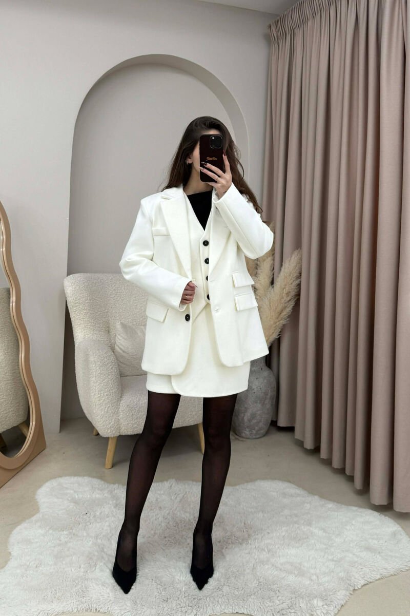 ONE COLOR VEST+JACKET+SKIRT WOMEN SET WHITE-E BARDHE - 1