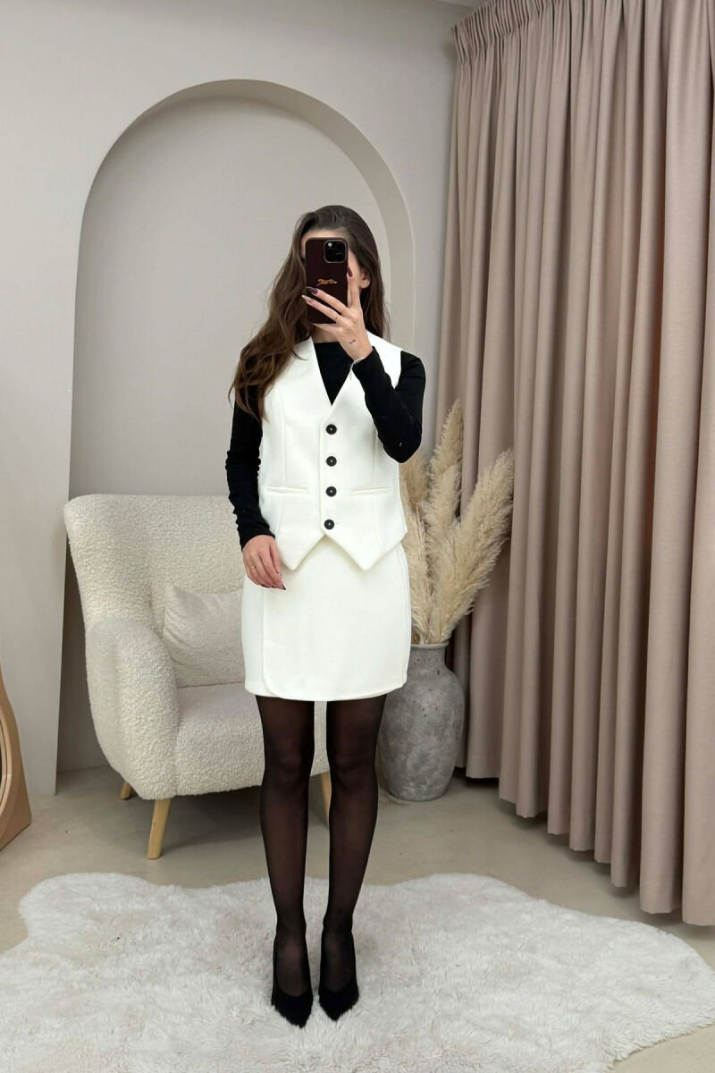 ONE COLOR VEST+JACKET+SKIRT WOMEN SET WHITE-E BARDHE - 2