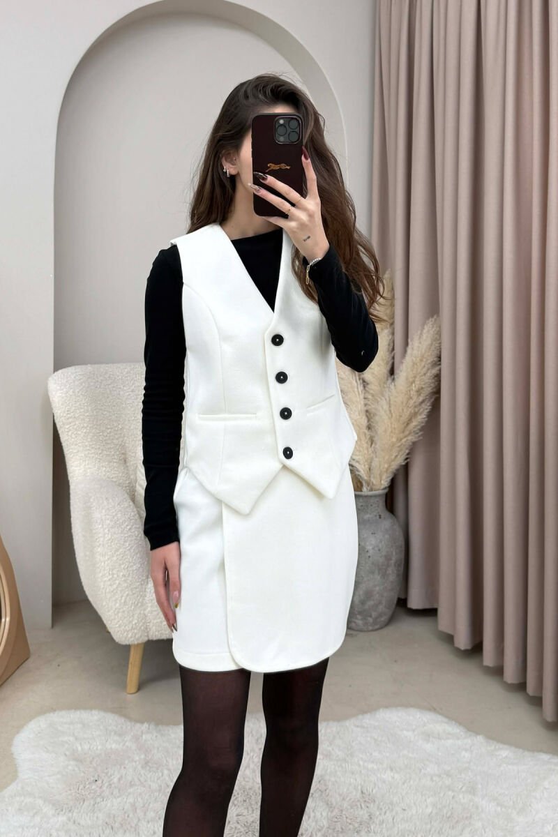 ONE COLOR VEST+JACKET+SKIRT WOMEN SET WHITE-E BARDHE - 3