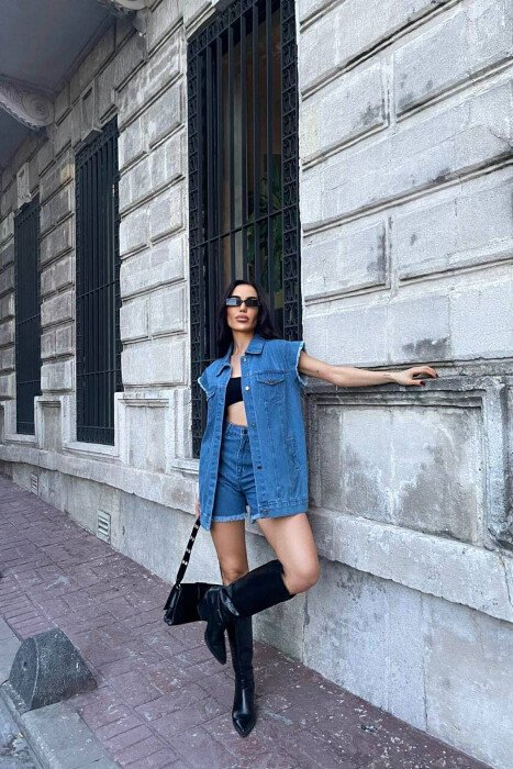 ONE COLOR VEST+SHORTS DENIM WOMEN SET LIGHTBLUE/BZ - 8