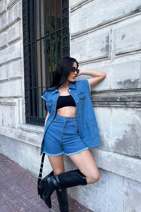 ONE COLOR VEST+SHORTS DENIM WOMEN SET LIGHTBLUE/BZ - 11