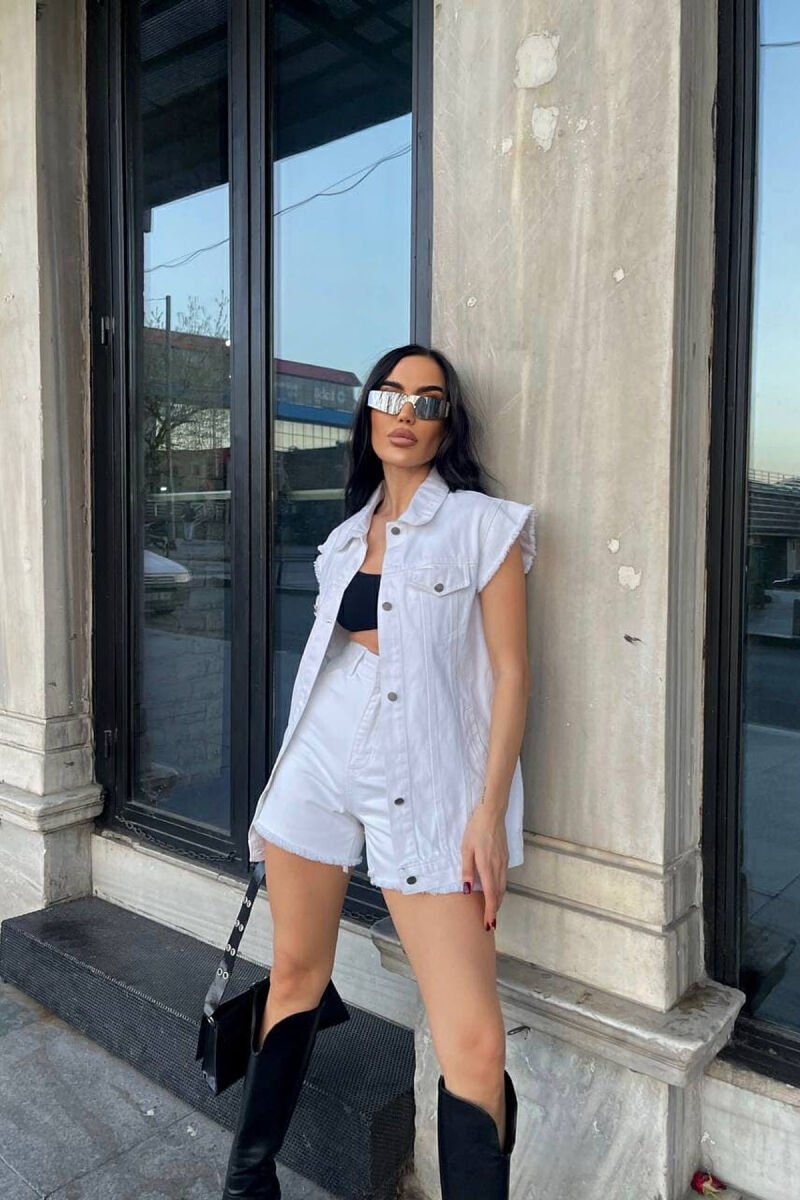 ONE COLOR VEST+SHORTS DENIM WOMEN SET WHITE-E BARDHE - 10