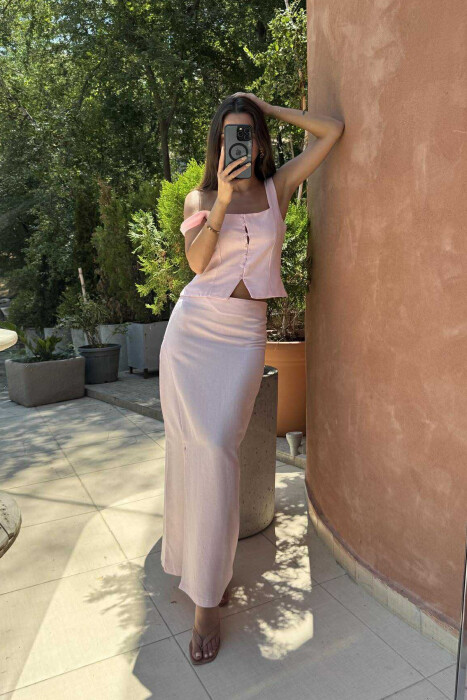 ONE COLOR VEST+SKIRT WOMEN SET PINK/ROZE - 2