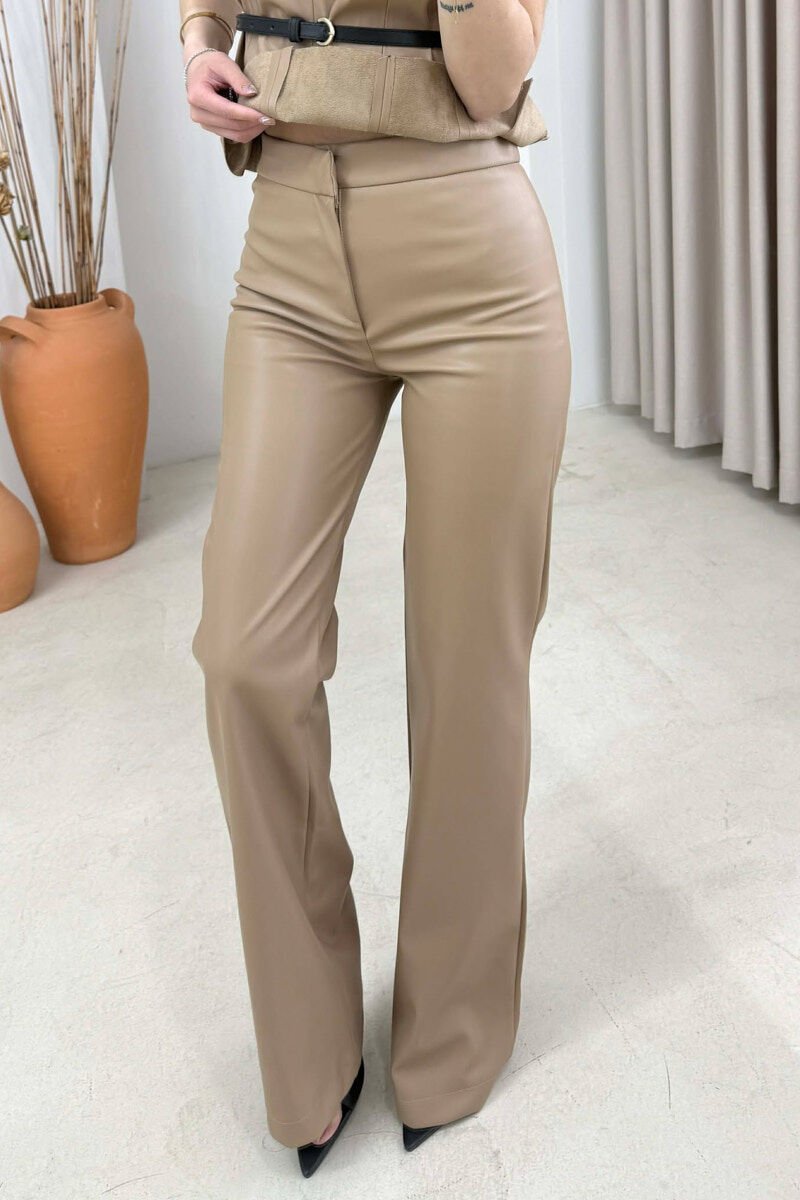 ONE COLOR VEST+TROUSERS LEATHER WOMEN SET BEIGE/BEZHE - 3