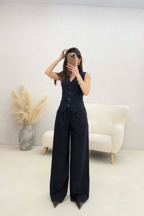 ONE COLOR VEST+TROUSERS WOMEN SET BLUE/BLU - 1