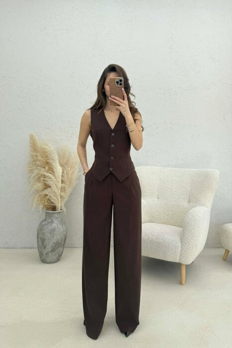 ONE COLOR VEST+TROUSERS WOMEN SET BROWN/KAFE - 2