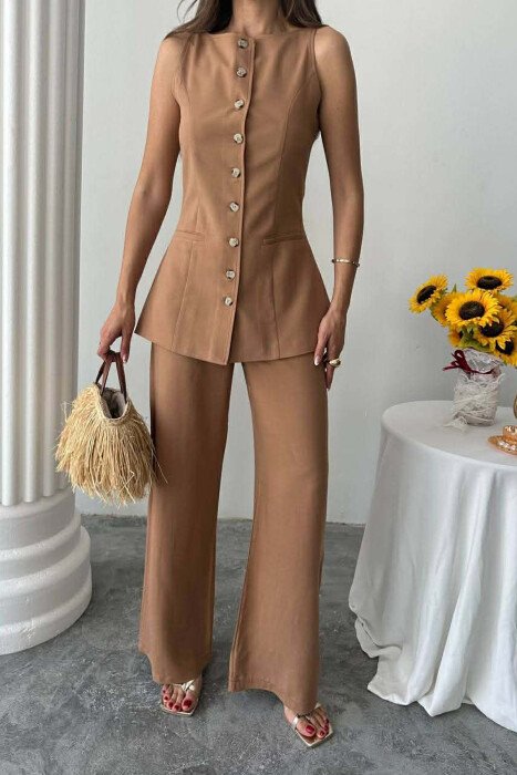 ONE COLOR VEST+TROUSERS WOMEN SET BROWN/KAFE - 1