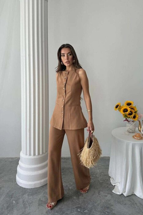 ONE COLOR VEST+TROUSERS WOMEN SET BROWN/KAFE - 2