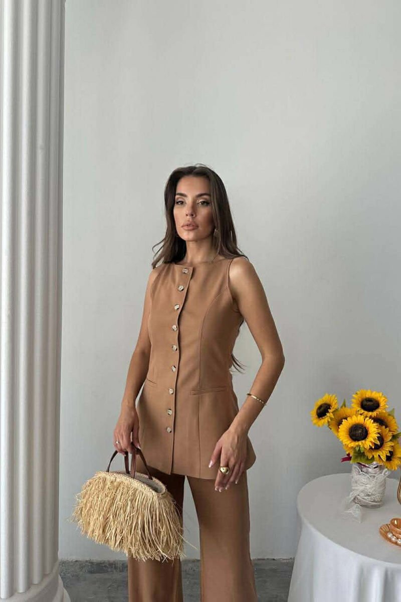 ONE COLOR VEST+TROUSERS WOMEN SET BROWN/KAFE - 3
