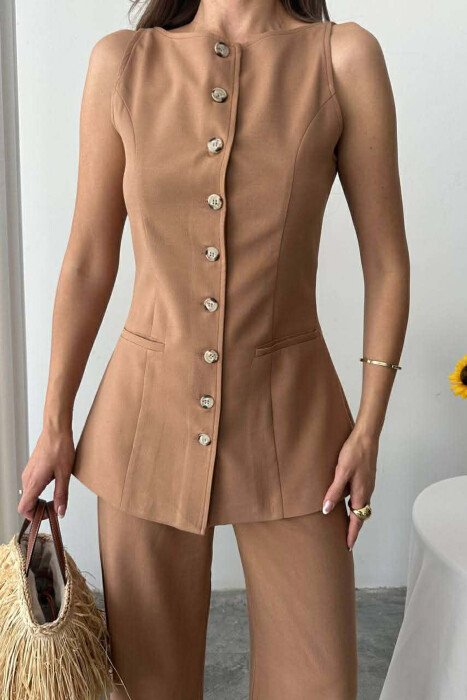 ONE COLOR VEST+TROUSERS WOMEN SET BROWN/KAFE - 4