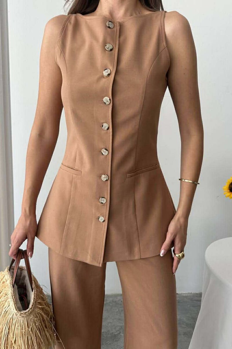 ONE COLOR VEST+TROUSERS WOMEN SET BROWN/KAFE - 4