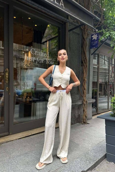 ONE COLOR VEST+TROUSERS WOMEN SET CREAM/KREM 