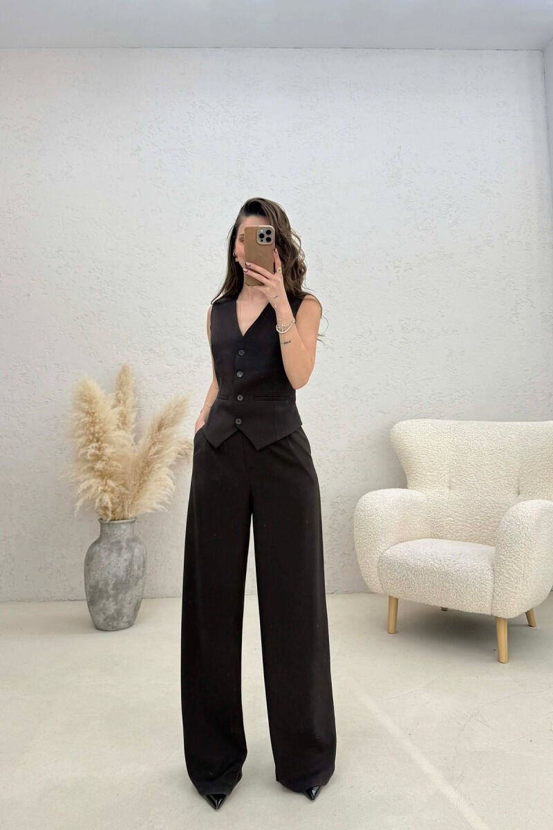 ONE COLOR VEST+TROUSERS WOMEN SET DARK BROWN/KAE - 1