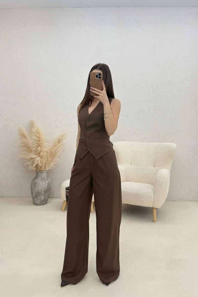 ONE COLOR VEST+TROUSERS WOMEN SET LIGHT BROWN/KAZB - 1
