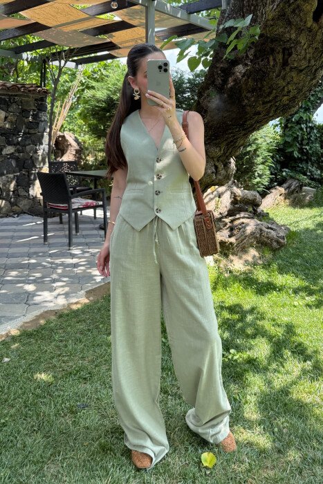 ONE COLOR VEST+TROUSERS WOMEN SET MINT/MENTE - KLAUDIO FASHION