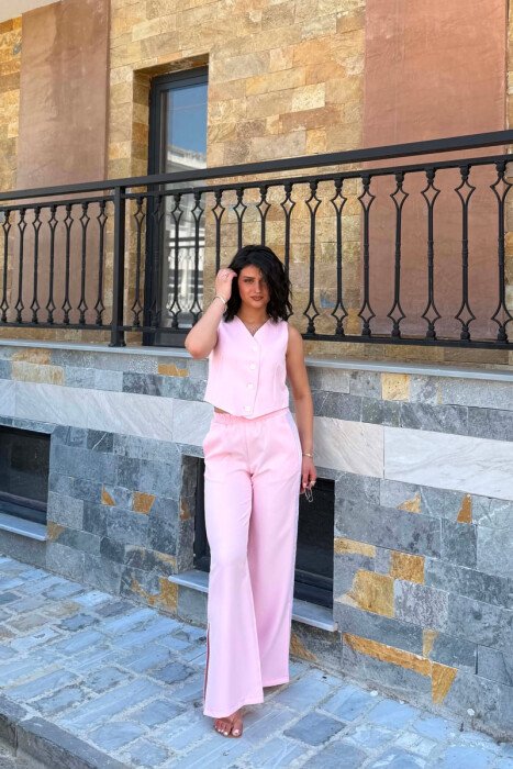 ONE COLOR VEST+TROUSERS WOMEN SET PINK/ROZE - KLAUDIO FASHION