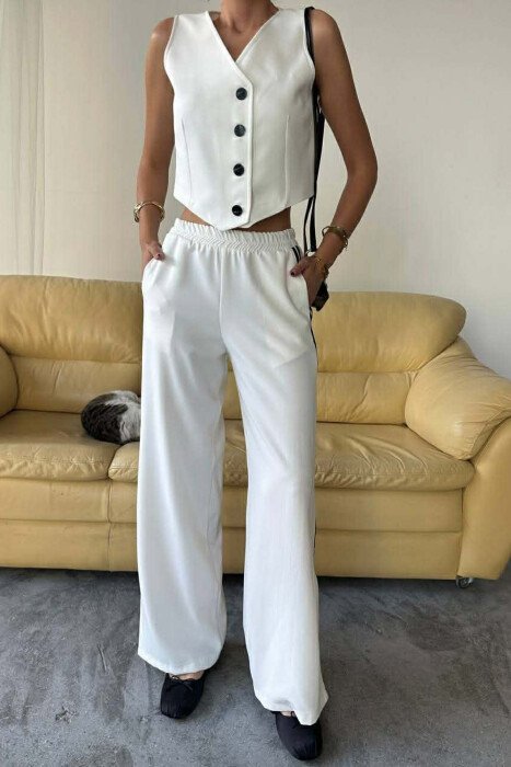 ONE COLOR VEST+TROUSERS WOMEN SET WHITE-E BARDHE - 6