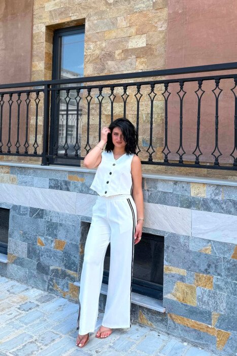 ONE COLOR VEST+TROUSERS WOMEN SET WHITE-E BARDHE - KLAUDIO FASHION